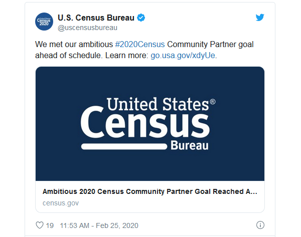 We met our ambitious #2020Census Community Partner goal ahead of schedule