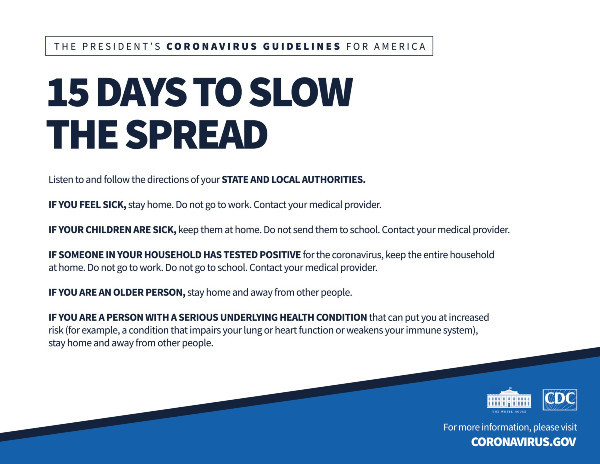 The President's Coronavirus Guidelines for America 15 Days to Slow the Spread