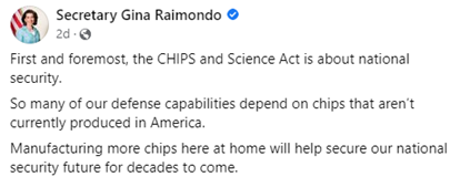 A picture of Secretary Raimondo's Facebook account