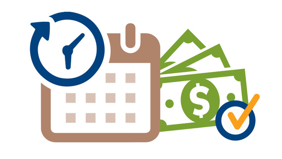 Clock with calendar and money