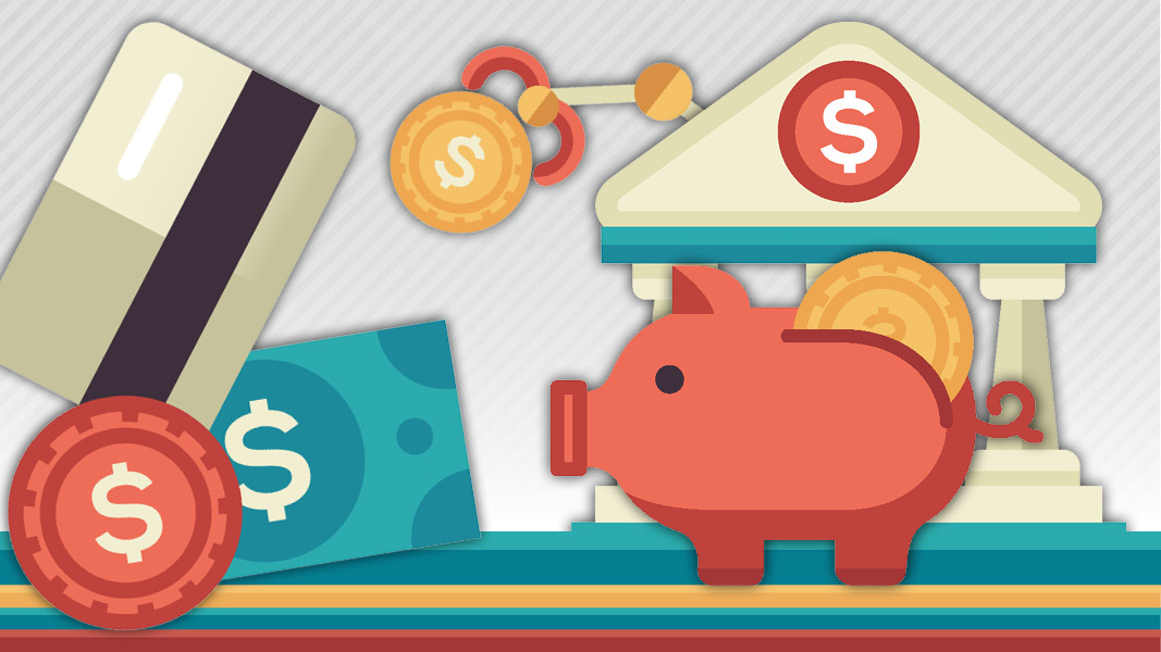 Credit card, piggy bank, bank icon