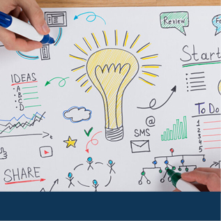 Drawing of ideas and notes with markers.