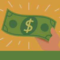 Graphic of a hand holding a paper piece of money