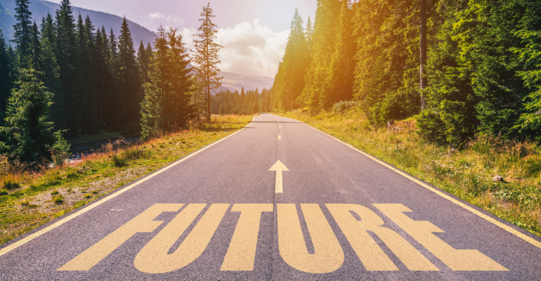 road with a sign that says future