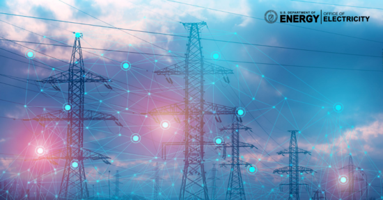 Transmission towers with abstract line overlay.