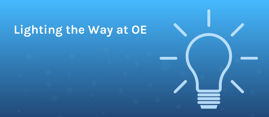 Lighting the way at OE. Lightbulb icon.