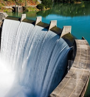 Hydroelectric Graphic Dam and Flowing Water