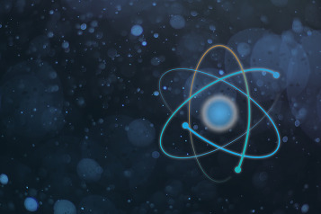 Illustrative nucleus and abstract background.