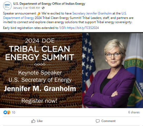 Tribal Clean Energy Summit Facebook Post