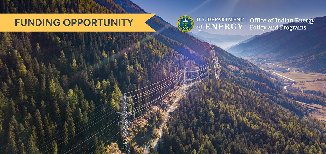 Trees and power lines with Funding Opportunity banner