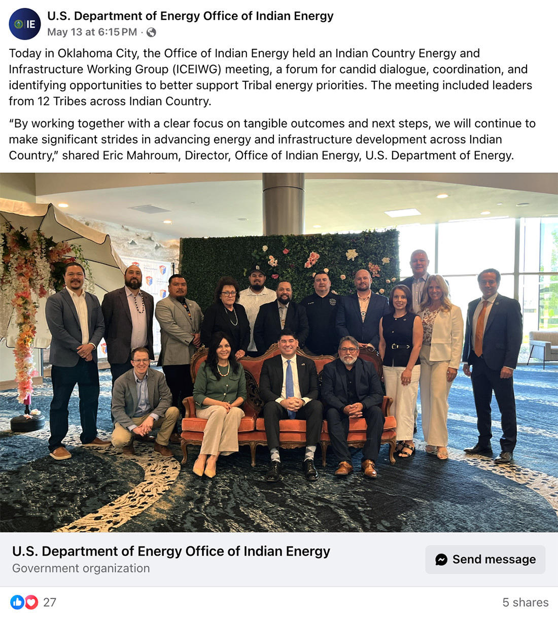 Screenshot of Indian Energy Facebook post