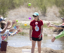 Sara watching balloon toss