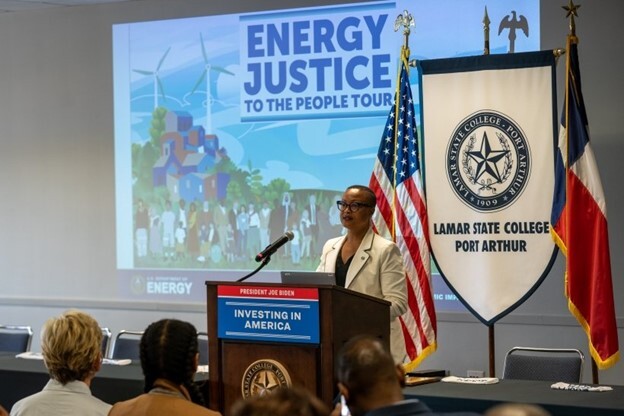 Shalanda H. Baker gives keynote address at Lamar State College Port Arthur in Port Arthur, TX.