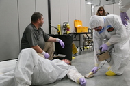 Workers participate in a radiological control technicians’ training. The new training course engages students throigh hands-on exercises.