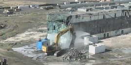 Sceenshot of a time lapse video showing the demolition of the Plutonium Finishing Plant