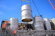 Photo of the 40 foot tall processing vessels that will be set inside the Effluent Management Facility.