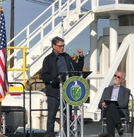 Energy Secretary Rick Perry addresses the crowd during an event to celebrate the completion of sludge removal in the K Basin.