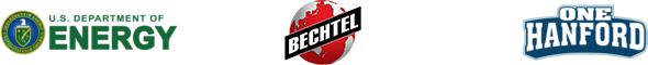DDOE logo on the left, Bechtel logo in the middle and the One Hanford logo on the right