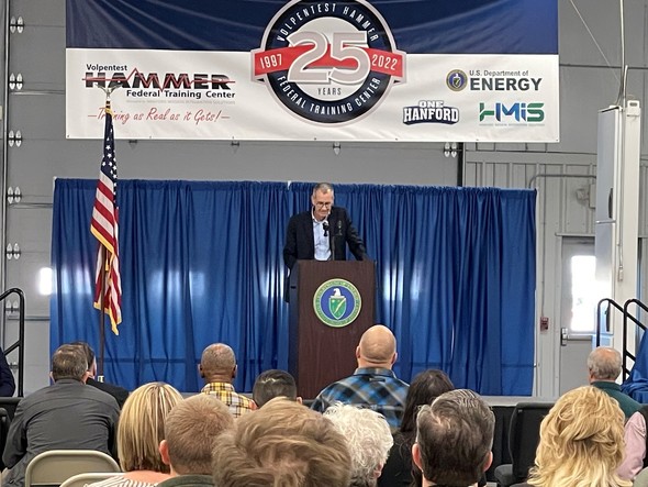 Brian Vance, manager of the DOE Office of River Protection and Richland Operations Office, speaks at the HAMMER facility's 25-year milestone event.