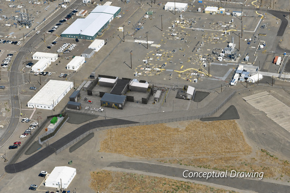 Conceptual rendering of the Advanced Modular Pretreatment System next to AP Farm in Hanford’s 200 East Area.