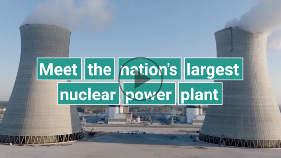 Picture of Plant Vogtle with the words " meet the nation's largest nuclear power plant." 