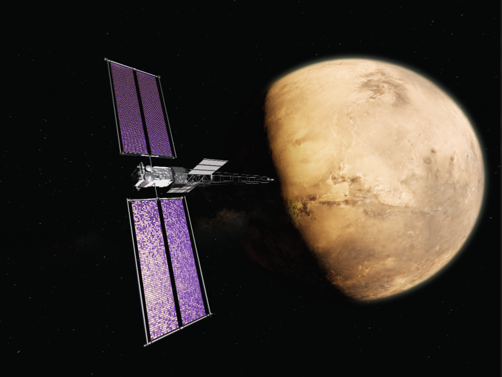Artist's rendering of the NASA SR-1 Freedom spacecraft approaching Mars.