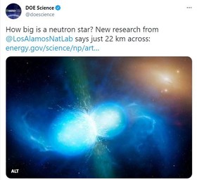 Tweet with an illustration of neutron stars about the size of a neutron star