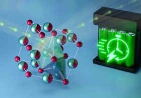 Illustration of a battery with a timer on it next to a chemical compound that is in a cube