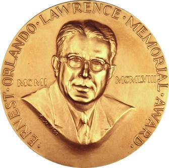 Image of the Lawrence Award medal, which has a picture of E.O. Lawrence's head on it