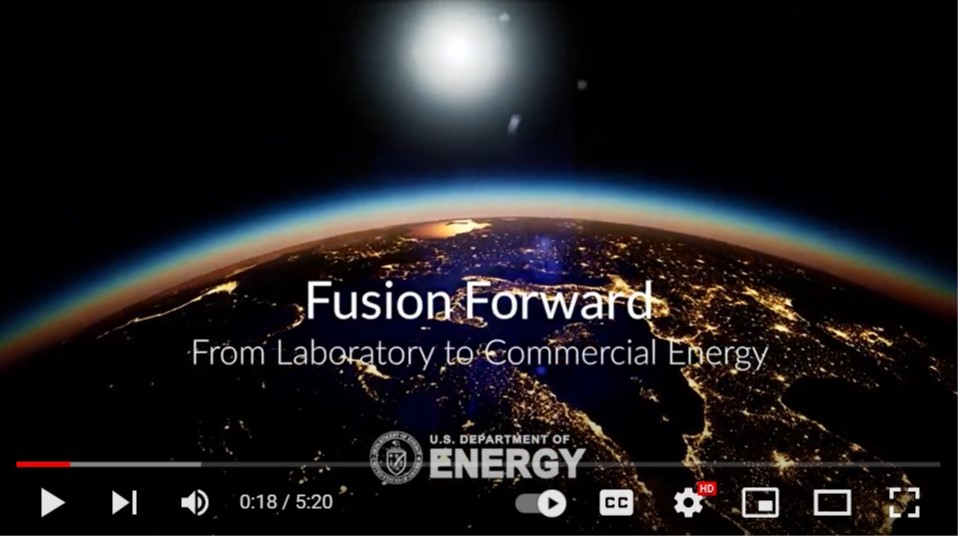 Screenshot of a YouTube video with the title Fusion Forward: From Laboratory to Commercial Energy