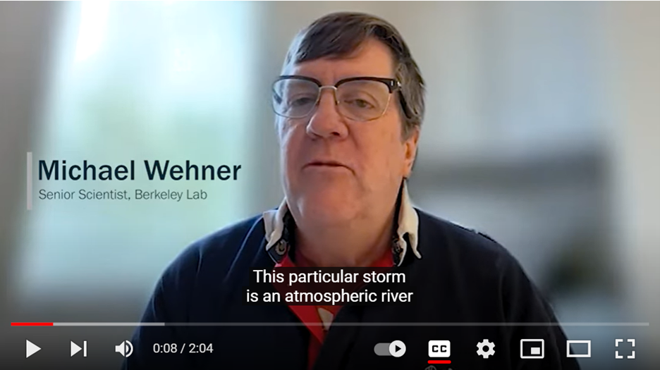 Screenshot of a YouTube video of Michael Wehner (a white man in a polo shirt), labeled "senior scientist, Berkeley Lab"