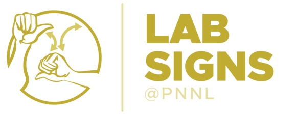 Logo for the Lab Signs @ PNNL project, which has an illustration of a sign-language gesture