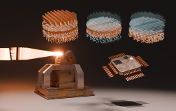 Illustration of the different layers of multilayer Laue lenses within a microscope and how they focus incoming X-rays on the sample