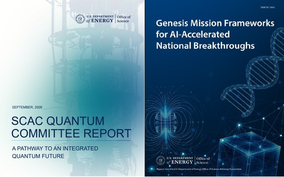 Covers of the SCAC Quantum Committee Report and Genesis Mission Frameworks for AI-Accelerated National Breakthroughs