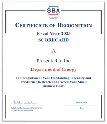 FY 2023 DOE SBA Certificate