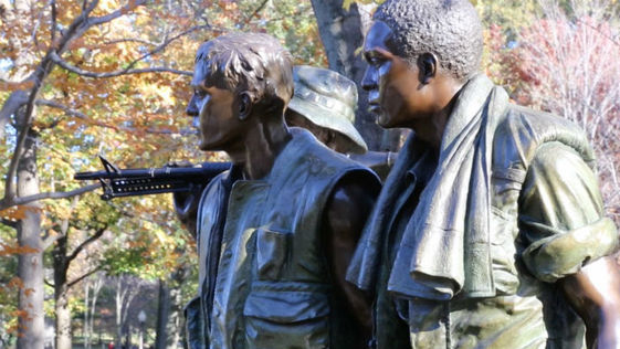 A statue of three soldiers at the Vietnam Veterans Memorial