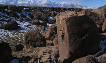 Bouldering in the volcanic tablelands. Photo by Jeff Starosta, BLM.