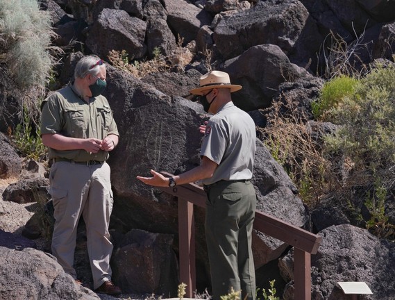 Secretary Bernhardt and NPS Staff at Boca Negra Canyon, Petroglyph National Monument.