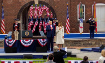 The President and first lady pledging allegiance to the flag.