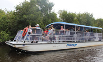 People on a tour boat in a river.