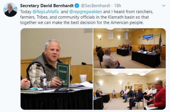 Tweet from Secretary Bernhardt