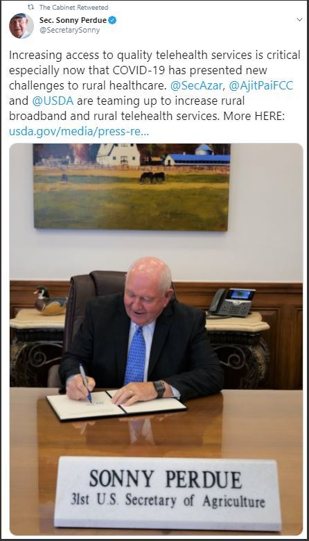 Screenshot of Secretary Sonny Perdue's tweet