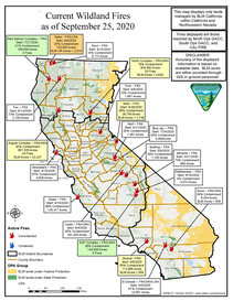 Map of current wildland fires in California as of September 25, 2020.