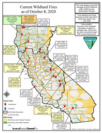 Map of current wildland fires as of October 8, 2020.