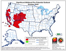 Map of significant wildland fire potential outlook, October 2020.