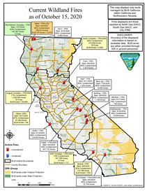 Map of current wildland fires as of October 15, 2020.
