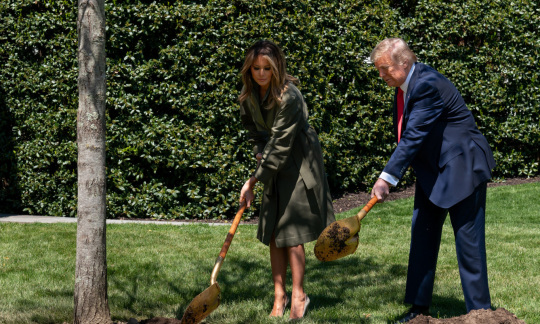 A man and woman with shoveling dirt