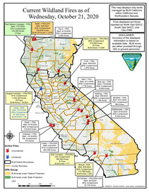 Map of current wildland fire activity as of October 21, 2020.