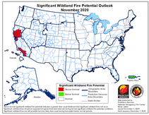 Map of the significant wildland fire outlook for November 2020