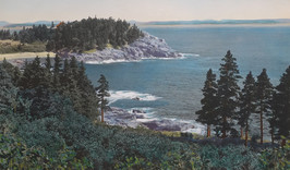 Hand-tinted photograph of Schooner Head, Acadia National Park,  after 1929 (OSAC 02661)